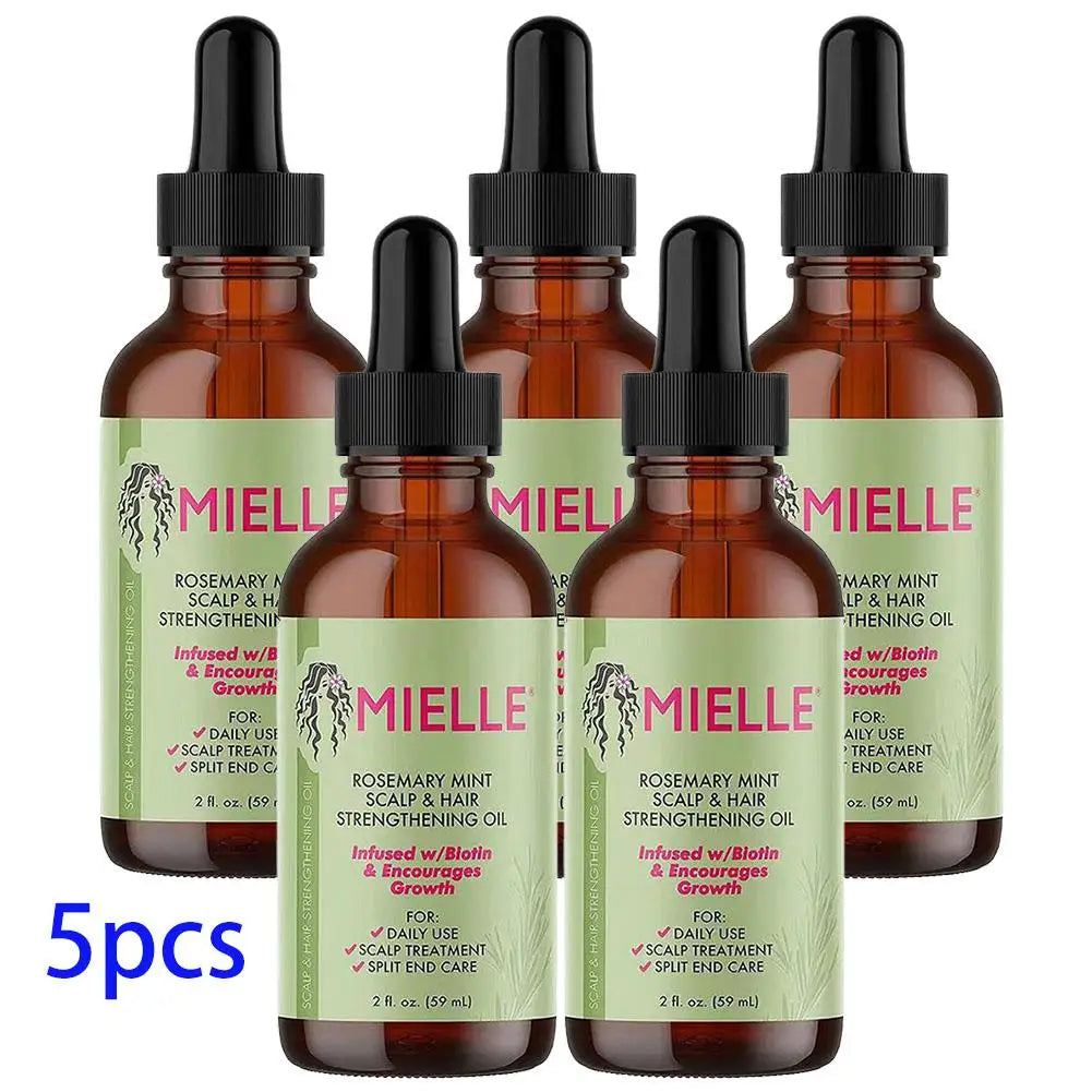 5pcs Rosemary Mint Scalp Hair Strengthening Oil Biotin Essential Oils Nourishing Treatment Split Ends Dry All Types